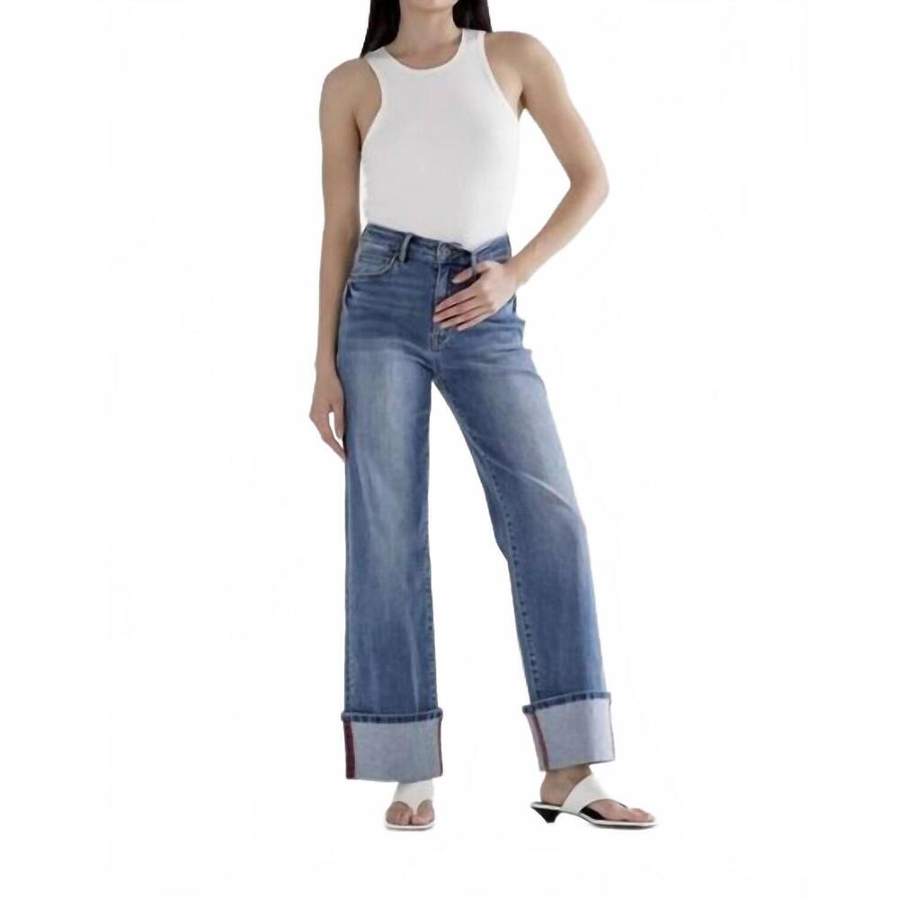 MICA denim Wide Leg Cuffed Women's Jeans in Medium Blue
